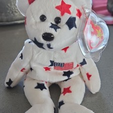 Ty Beanie Baby Glory White Bear Stars American Flag Original Retired 1998 Tag Er