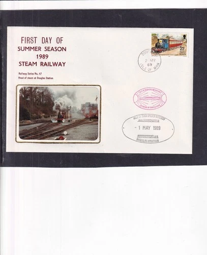 Isle of Man 1989 1st Day Summer Season Steam Railway special cover Douglas h/s