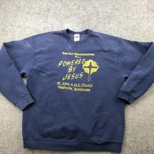 Vintage Religous Sweatshirt Mens XL Blue  Powered By Jesus Christian 90s
