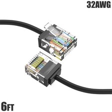 6FT Cat6A RJ45 Network LAN Ethernet UTP Patch Cable Super Slim Cord 32AWG Black