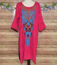 Indian Women Plus Size 2X Pink Kurta Kurti Ethnic Tunic Dress Embroidered