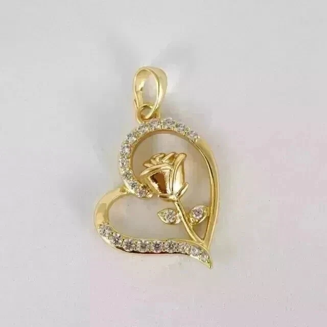 14K Yellow Gold Plated Rose Heart Pendant Necklace 2Ct Round Simulated Diamond - Image 3 of 4