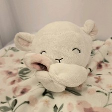 Baby Animal Plush Lovey Security Blanket White Lamb Head Pink Floral