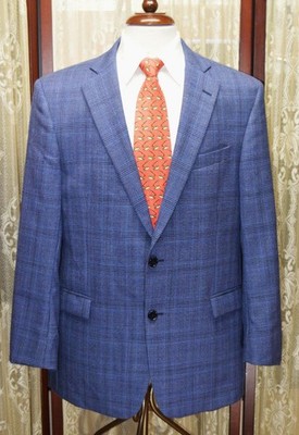 Brooks Brothers Regent Fit 42 R blue plaid 1 vent 100% wool sport coat p3j6