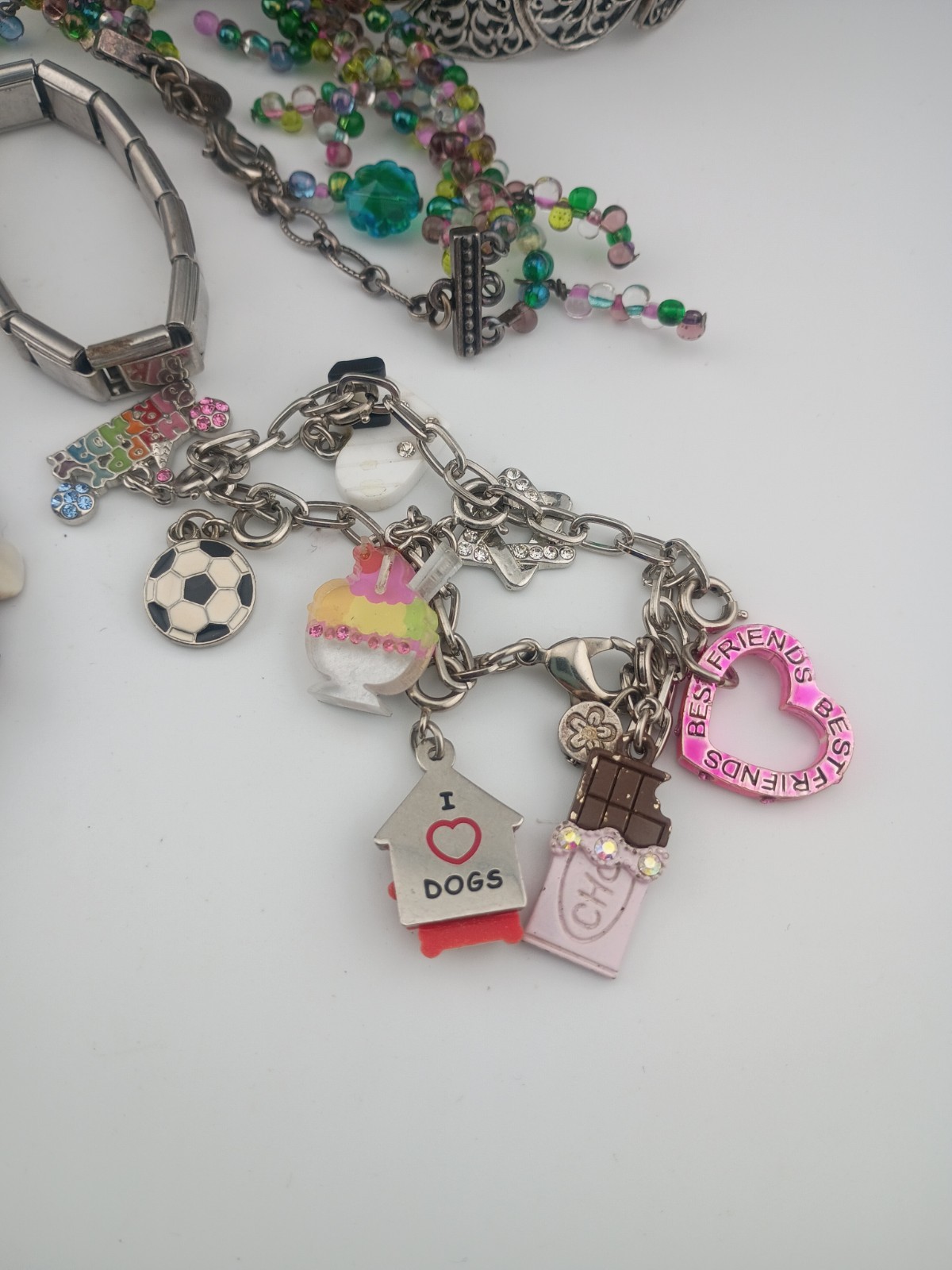 Multicolor Untested Beaded Bangle Charm Bracelets… - image 11