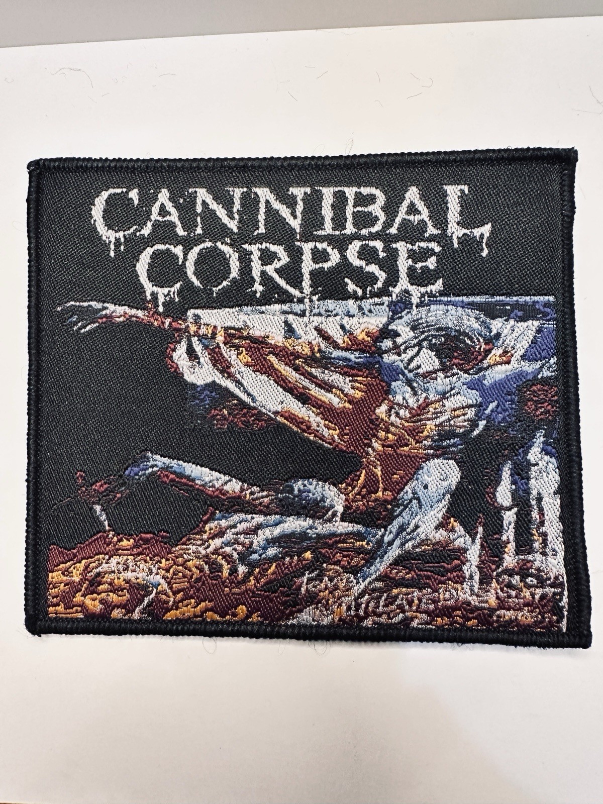 CANNIBAL CORPSE, TOMB OF THE MUTILATED, BLACK BORDER, 4X4 INCHES, WOVEN PATCH