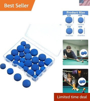 High-Quality 32Pcs Pool Stick Tips with Convenient Storage Box, Blue Leather