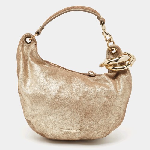 Jimmy Choo Gold Shimmering Suede Solar Hobo