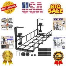 15.7” Under Desk Cable Management Tray, No Drill Steel Cable Tray Organizers,...