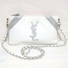 YSL Yves Saint Laurent VIP Gift Chain Shoulder Pouch Bag Purse in White used