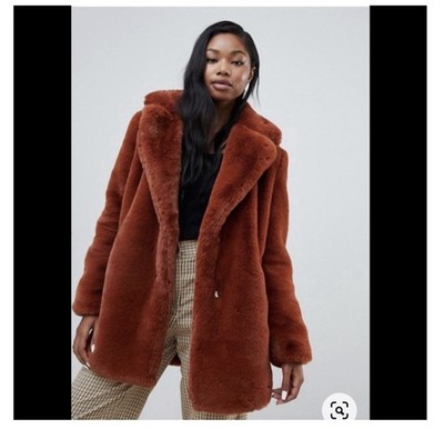 Nordstrom L Women s Sebby Collection Faux Fur Fox Red Collared Overcoat 