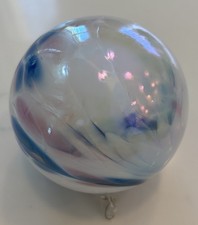 Vines Studio Art Glass Christmas Ornament Hand-Blown Iridescent White Blue Pink