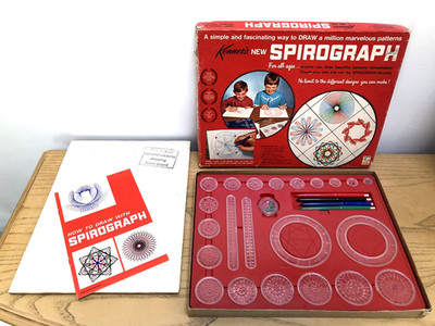 Vintage 1967 Kenner's Spirograph Red Drawing Set #401 COMPLETE Gears Manual Pens