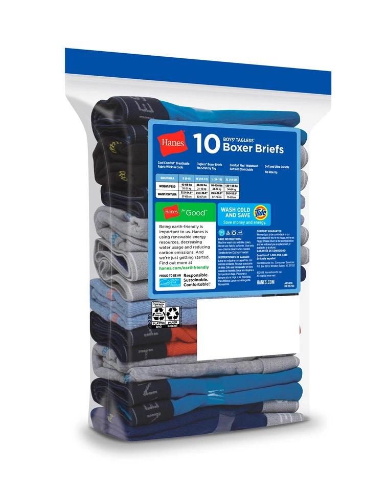 Hanes Boys Dyed Boxer Briefs 10-Pack Cool Comfort Flex Waistband Tagless S-XL - Image 2 of 4