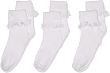 Jefferies Socks Girl's Eyelet Lace 3 Pair Pack Medium, White