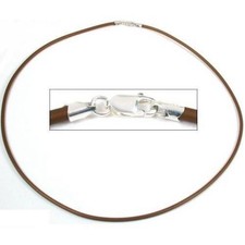 Rubber Cord Necklace Silver Clasp Brown Jewelry 18"