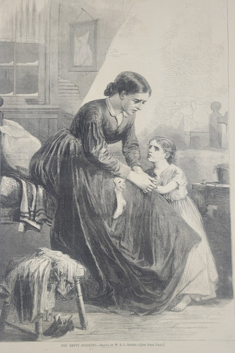 The Empty Stocking 1867 vintage print poignant Christmas Scene W.S.L. Jewett