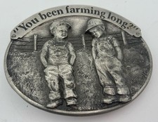 Vintage 1988 D Jacobs Little Farmers You Been Farming Long Belt Buckle USA