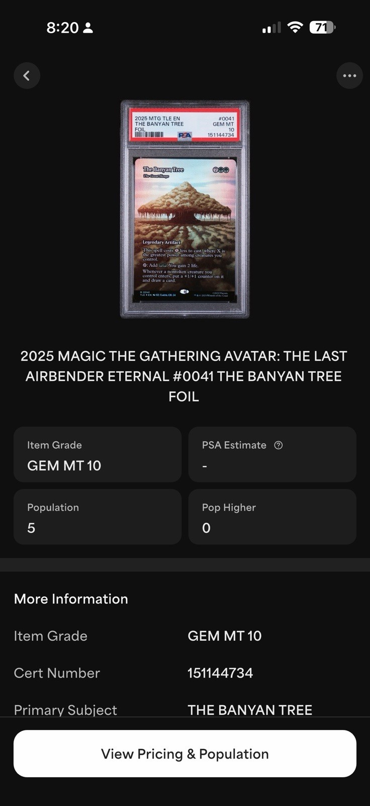 Magic: The Gathering Banyan Tree 41 Avatar Borderless Foil PSA 10 English POP 5 view 5
