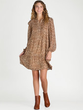 Time and Tru Women's Pintuck Mini Dress with Long Sleeves, Size XXXL Brown --S9-