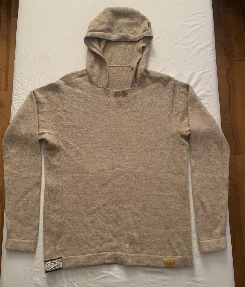 Suéter Pulôver PAKA Feito à Mão Aveia Macia Royal Alpaca Blend Com Capuz Novo Unissex Pequeno - Imagem 2 de 4