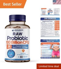 Organic Raw 100 Billion CFU Probiotics - 30 Capsules for Digestive Health