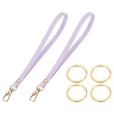 7 Inch Wristlet Strap PU Leather with 4 Gold Rings for Clutch 2 Pack, Purple 