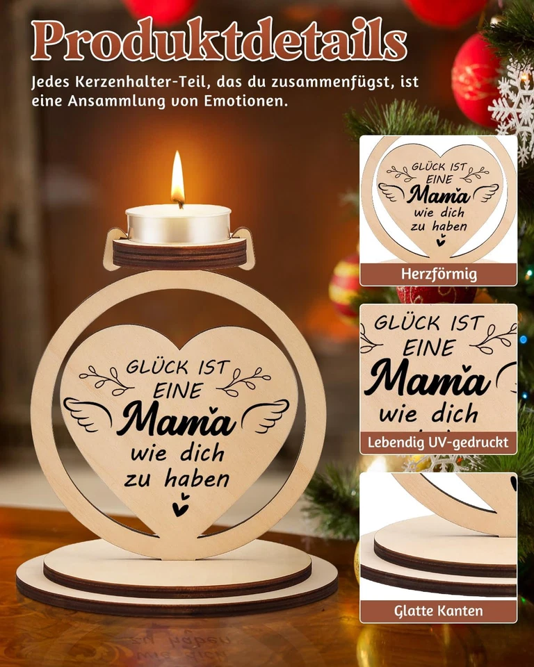 Holzherz Kerzenhalter Geschenk für Mama Geburtstag Weihnachten Muttertag Frauen - Bild 2 von 4