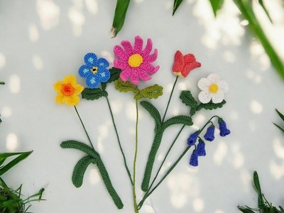  STRICKANLEITUNG  Flower Posy x 6 Vergissmeinnicht Narzisse Gänseblümchen Bluebell Tulpe