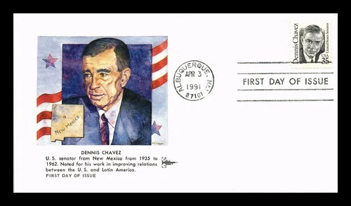 DR JIM STAMPS US COVER DENNIS CHAVEZ GREAT AMERICANS FDC GILL CRAFT CACHET