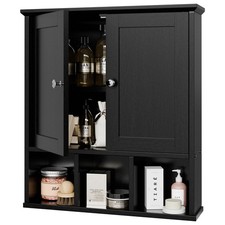 Bathroom Wall Cabinet Wall Mount with 2 Doors and 3 Open Shelves