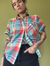 Vintage Plaid Button Up Short sleeve