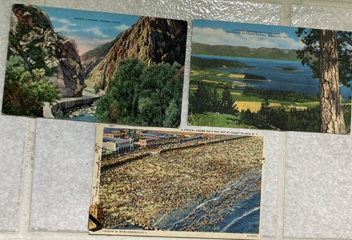 Vintage postcards with stamps 1940’s N. Y., Utah, Montana Forest Coney Island - Picture 1 of 10