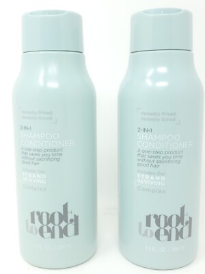 Lot of 2 ROOT TO END 2-In-1 Shampoo Conditioner w Strand Reviving 13 Oz Ea 