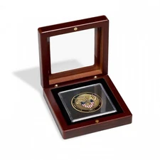 Glass Top Coin Display Box Wood Style Case for 1 Lighthouse Quadrum XL Holder