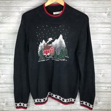 Vintage Orvis Womens size L black pullover Christmas winter cabin knit sweater