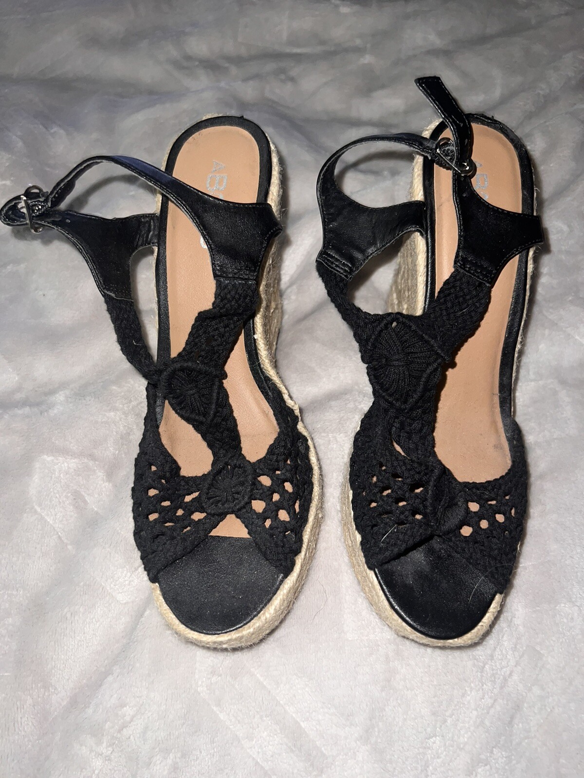 ABound Women Black Wedge Sandals Size 9M Comfort & Style-image