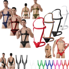 Men Bodysuit Hollowout Leotard Wrestling Singlet Jockstrap Bandage Thong Mankini