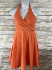 Calvin Klein Dress Fit and Flare 6 Orange Sleeveless Halter b373