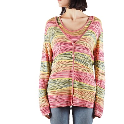 Missoni Vintage Women's Pink Yellow Multicolor Knit Cardigan Tank