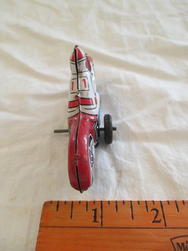 Vintage Japan Tin Litho Friction MOTORCYCLE Race Toy #11 Missing Wheel - Picture 4 of 9
