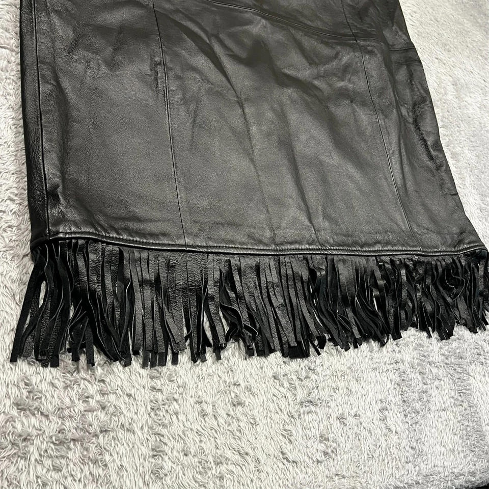 Falda midi Pamela McCoy 100 % cuero genuino con flecos para mujer talla grande 1X Foto 2 de 4