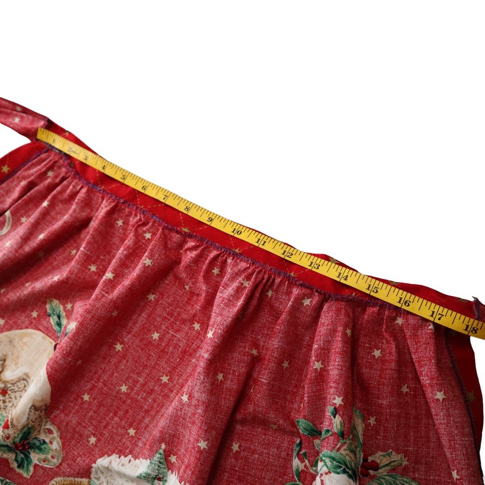 Christmas Half Apron Handmade Womens One Size Holiday Food Print Bow