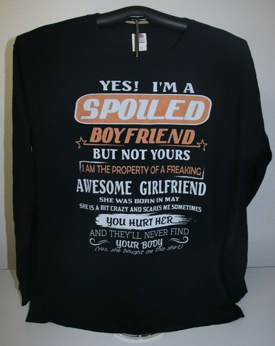 SPOILED BOYFRIEND- BUT NOT YOURS- May Girlfriend Long Sleeve T-Shirt, XL Blk - Picture 2 of 4