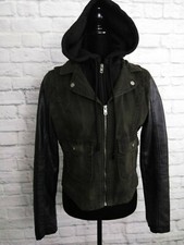 American Eagle Outfitters Faux Leather/ Denim Hoodie Jacket Women's Size S/p