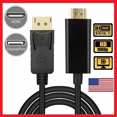 Display Port DP to HDMI Cable Adapter Converter Audio Video PC HDTV 1080P 60Hz