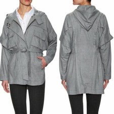 Marissa Webb Xs Grey Herringbone Wool Jacket Coat Hooded Dolman Sleeve Lagenlook