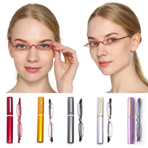 Small Compact Reading Glasses Portable with Pen Tube Case Presbyopic Glasses - Picture 3 of 28