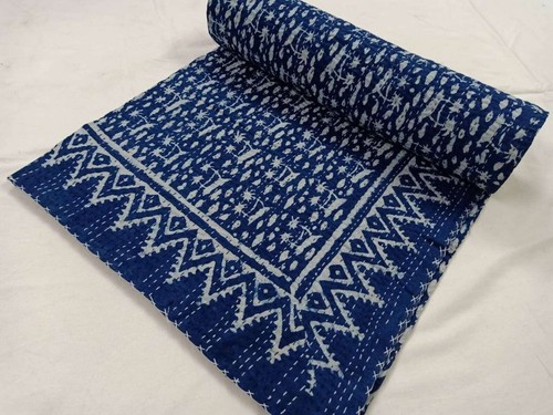Indigodruck indischer Quilt Queen-Size Bettwäsche handgefertigte Baumwolle Bettbezug für zu Hause - Bild 3 von 4