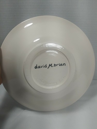 David M. Brian Signed Large Glazed Hand Painted Art Pottery Pasta Fruit Serving - Picture 5 of 8